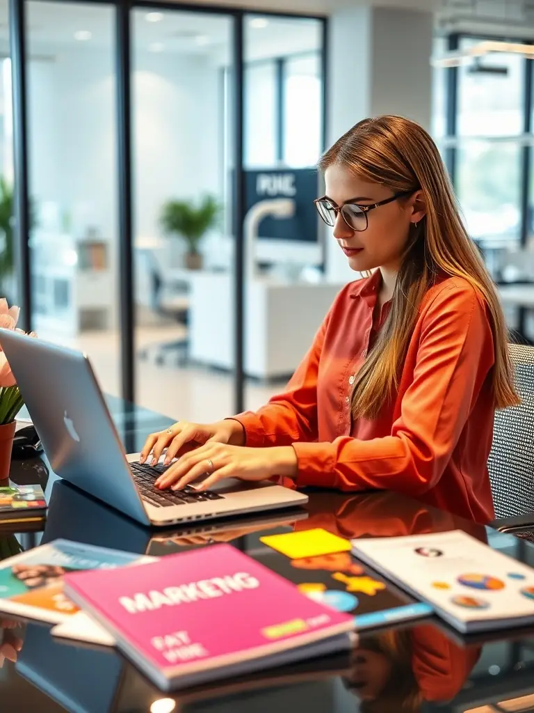 An engaging image of a social media manager crafting content and interacting with followers on various social media platforms, illustrating MarketBoost's social media expertise.